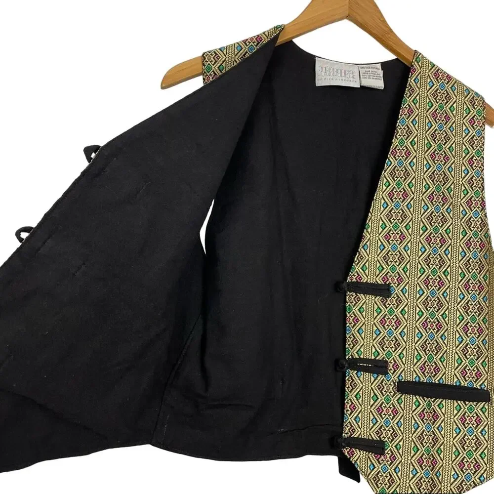 Vintage | Gold Woven Geometric Pattern Vest Cotton